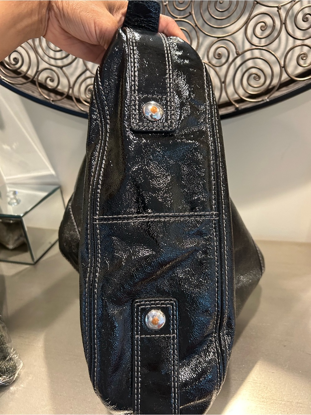 Coach Black Patent Leather Shoulder Bag with Silver Hardware - Picture 10 of 12